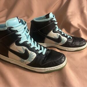 Nike Black and Light Blue High-Top Sneakers